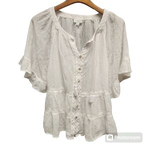 J Jill White bohemian cottage, core embroidered button-down blouse Sz. L